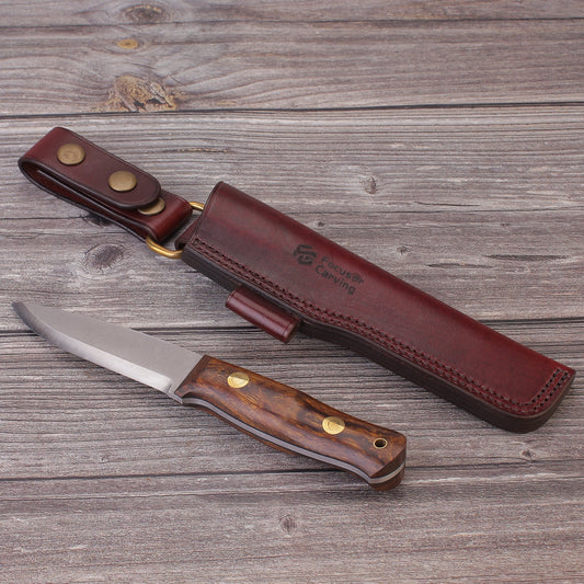 CPM-3V Steel Wood Handle Bushcraft Knife With Leather Sheath FC132